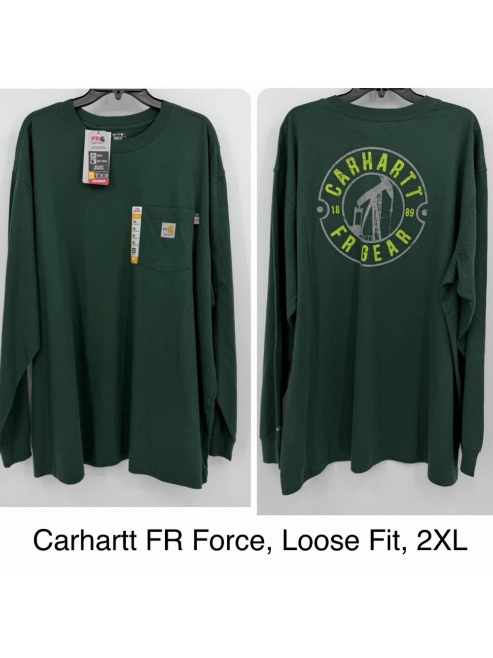 Carhartt FR Flame Resistant Force Long Sleeve T-Shirt 2XL Cat 2 Oil Rig